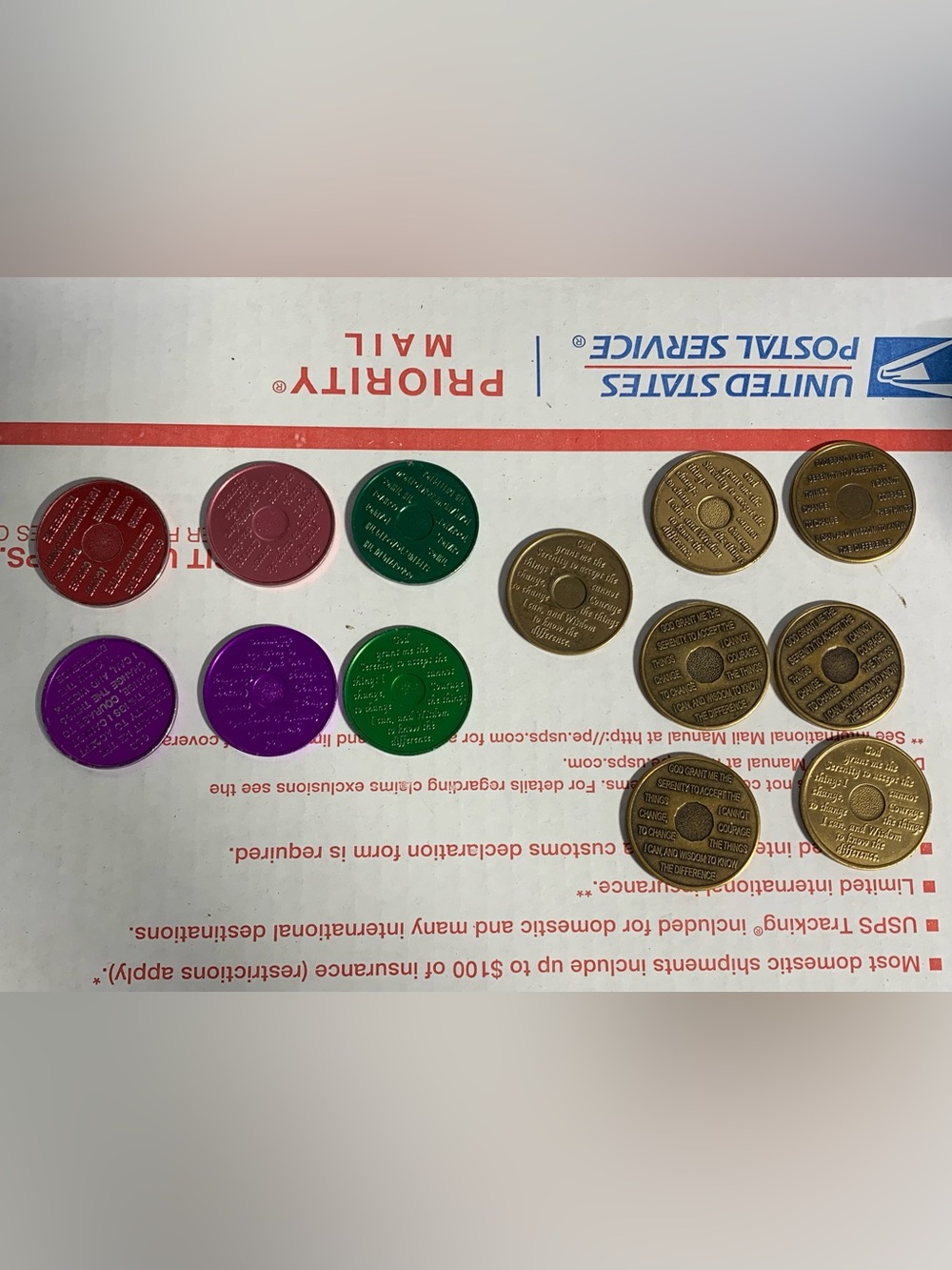 Lot of 7 Brass & 6 Aluminum AA Alcoholics Anonymous Sobriety Coins Tokens